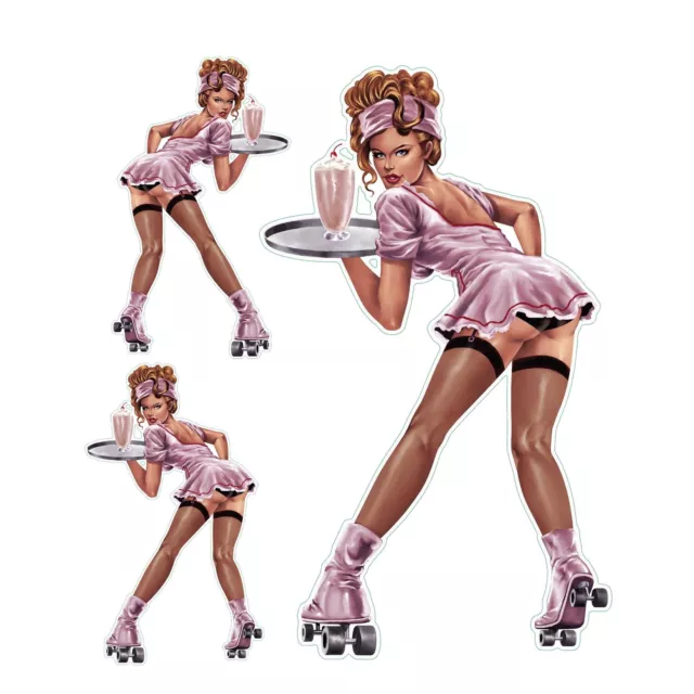 Sticker Set Skater Pin Up Girl Sexy Retro Sticker Roller Skates Roller Blade