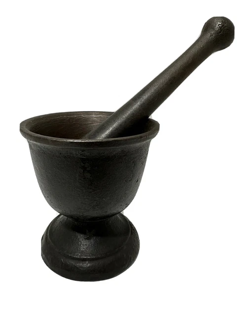Antique Cast Iron Mortar & Pestle  Apothecary Heavy
