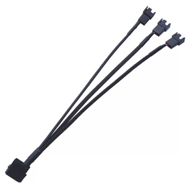 Black Sleeve 27cm Cooling Fan Splitter Power Cord 12V  3/4Pin One To Thre Cab`US