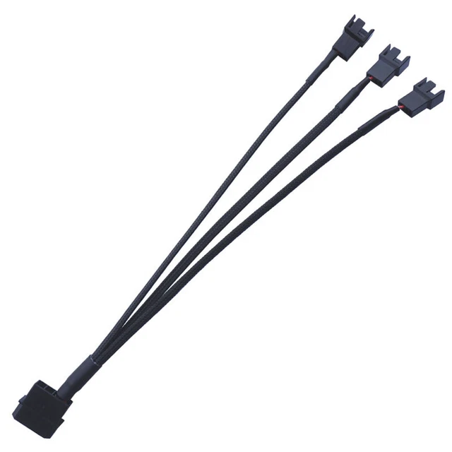 Black Sleeve 27cm Cooling Fan Splitter Power Cord 12V  3/4Pin One To Thre Cab`FE