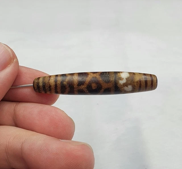 South Asian Burmese Antiques Trade Pumtek petrified Wood Beads Late 19 C. 52mm 6