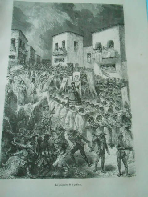 Engraving 1877 - Titicaca Region Peru The Procession of the Schooner