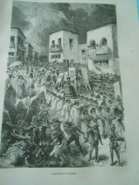 Engraving 1877 - Titicaca Region Peru The Procession of the Schooner