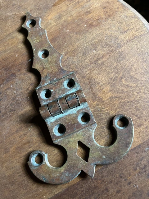 One Brass Vintage Decorative Hinge, 7.5” Long. Maybe For Ice Box. Preowned