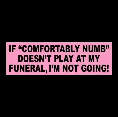 Funny "PLAY COMFORTABLY NUMB AT MY FUNERAL" Pink Floyd The Wall STICKER decal