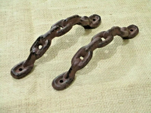2 Large Cast Iron Antique style CHAIN Barn Handle, Gate Pull, Shed Door Handles 2