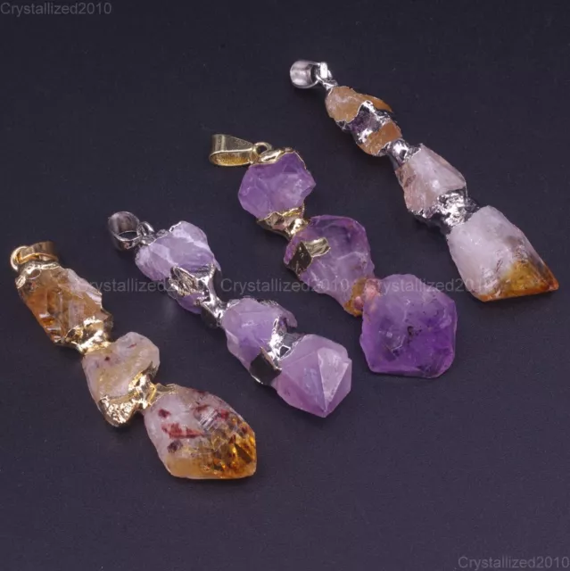 Natural Amethyst Citrine Gemstone Healing Reiki Chakra Nugget Pendant Beads Pick