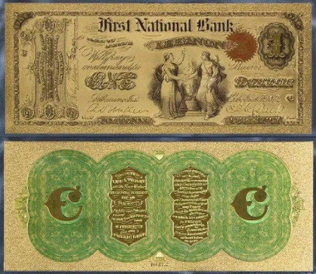 Usa Banknote National Bank $1 Lebanon Indiana One Us Dollar Gold Foil New Mint