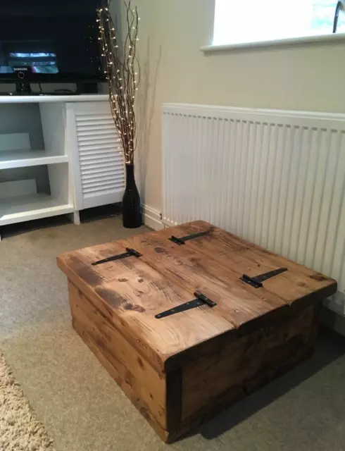 Square Storage Coffee Table Chest Rustic Solid Chunky Pine Wood Handmade RB wax