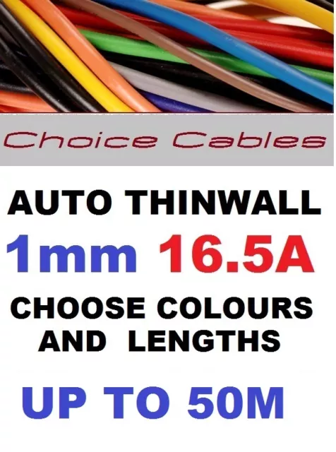 1.0mm 12v 24v Automotive Thinwall Cable Auto Car Campervan Boat Wire 100 Colours