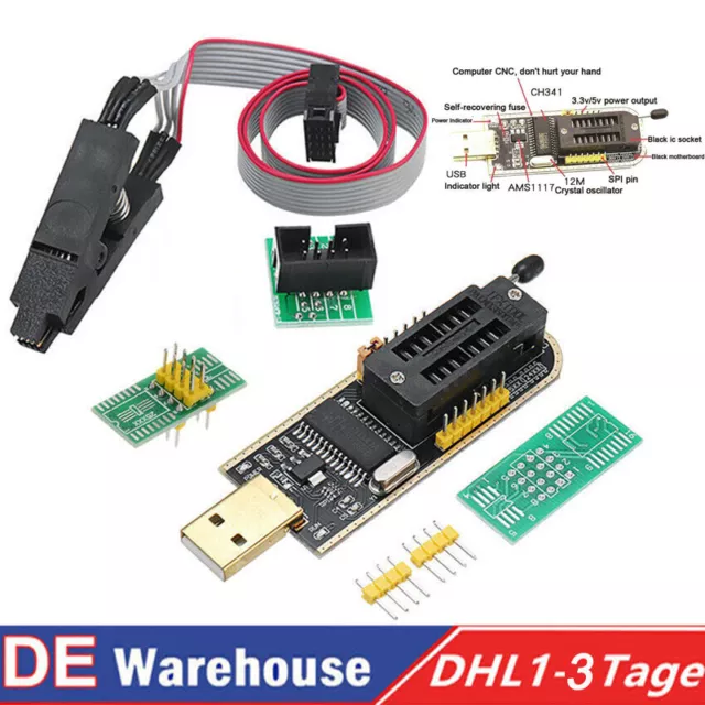 CH341A 24 25 Series EEPROM Flasher USB BIOS Programmer Mit SOIC8 Clip On-Board