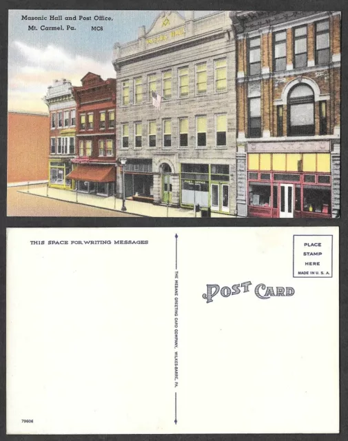 Old Pennsylvania Postcard - Mt. Carmel - Masonic Hall, Post Office