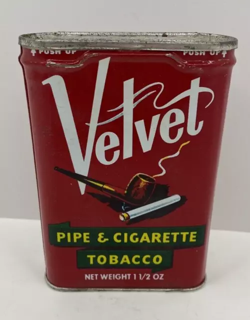 Vintage Velvet Pipe and Cigarette Tobacco Tin w/ Lid Vintage Original Empty