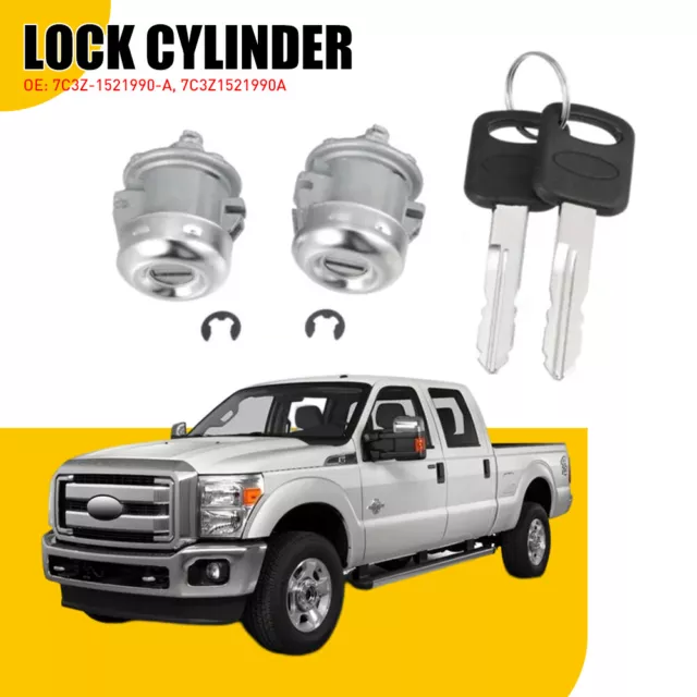 Set of 2 Ignition & Door Lock Cylinder w/Keys For Ford F150 F250 F350 F450 F550