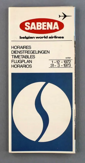 Sabena Timetable Winter 1972/73 Airline Schedule Route Map