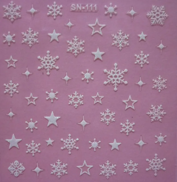 Christmas White Glitter Snowflakes Stars Nail Art Stickers Decals Transfers 111