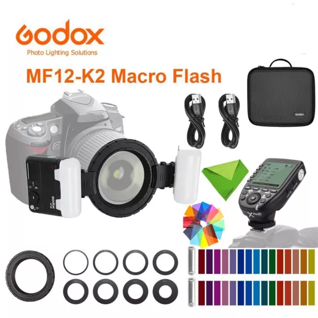 Godox MF12-K2 TTL Macro Blitz Makroblitz mit Akku Filter Set+Xpro-C Trigger