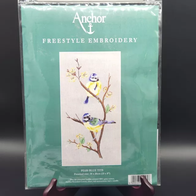 Kit de Bordado Anchor Freestyle PE650 Puntas Azules Pájaros Nuevo Sellado