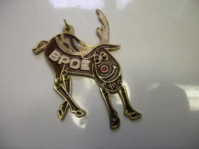 Large 3" Wide  Elks Lodge Bpoe Gold Tone Pendant With  Moveable Legs