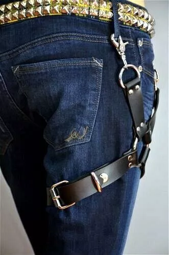 Men Leather Body Bondage Jeans Pants Leg Garter Belt Harness Punk Trouser Strap 3