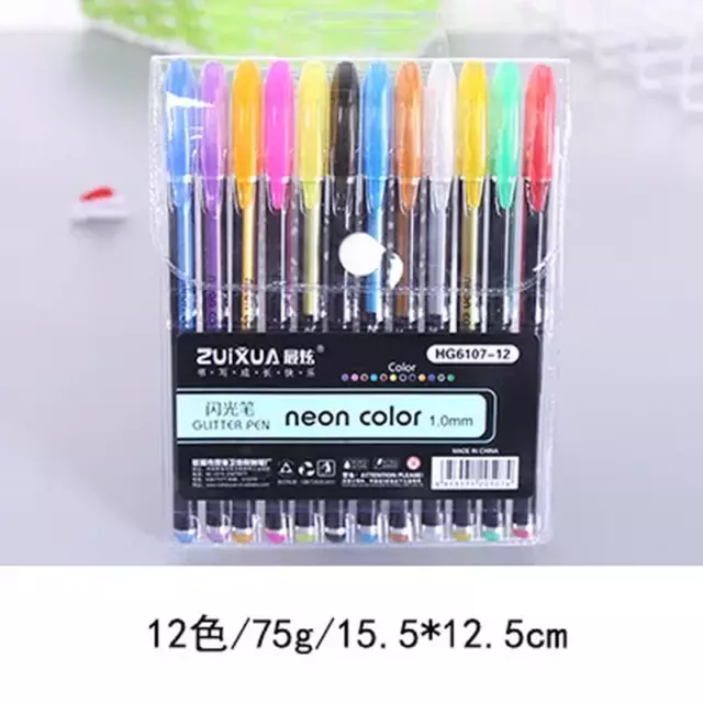 12/60 Colors Glitter Sketch Drawing Color Pen Markers Gel Pens Set Refill Roller