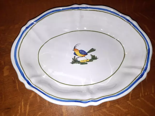 Deruta Italy Majolica Pottery 12-3/4" Oval Scalloped-Edged Serving Bowl, Uccello