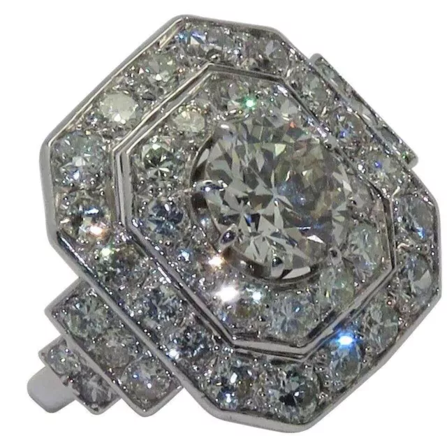 Magnificent Art Deco Style 925 Sterling Silver & Sparkling 3 CT CZ French Ring