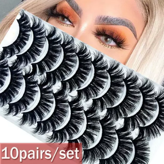 SKONHED 10Pairs 3D Mink False Eyelashes Wispy Cross Fluffy Extension Lashes CA