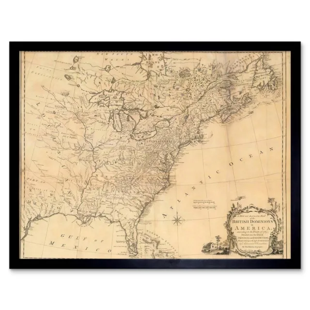 Map Antique Eastern Seaboard 1763 North America Atlantic Ocean Framed Art Print