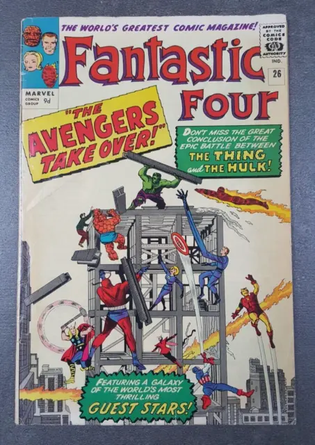 FANTASTIC FOUR #25 (Marvel 1964) VG+ (4.5) Classic HULK vs FF vs AVENGERS