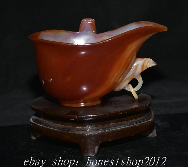 6.8" Alte chinesische natürliche Achat Carve Pixiu Vogelgriff Cup Glas