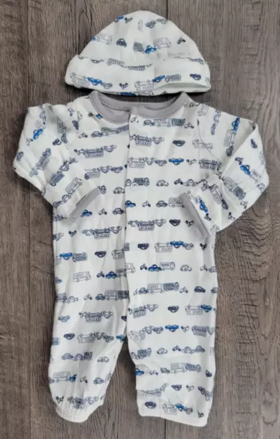Baby Boy Nwot Just One You Carter's Preemie 2pc Blue & Gray Vehicles Gown/Outfit