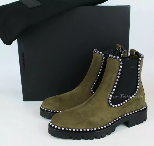 NEW ALEXANDER WANG Spencer Ankle Boot Shoe, EUR 35.5, Sage Green Suede, MSRP$795