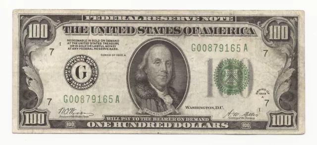 1928-A $100 Dollar Bill Federal Reserve Note FRN Chicago Gold Clause 165A-ACEL