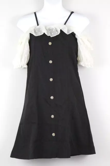 Girls Cold Shoulder Lacey A-Line Dress Size 11-12 SHEIN KIDS Black/Beige NWT