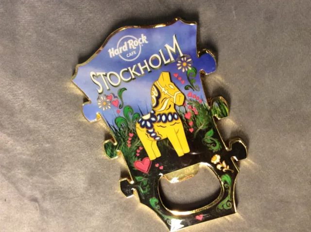 Hard Rock Cafe Bottle Opener Magnet Headstock Stockholm yellow