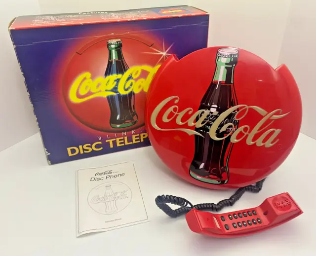 1995 Retro Coca Cola Blinking Disc Telephone Original Box Complete Coke Button