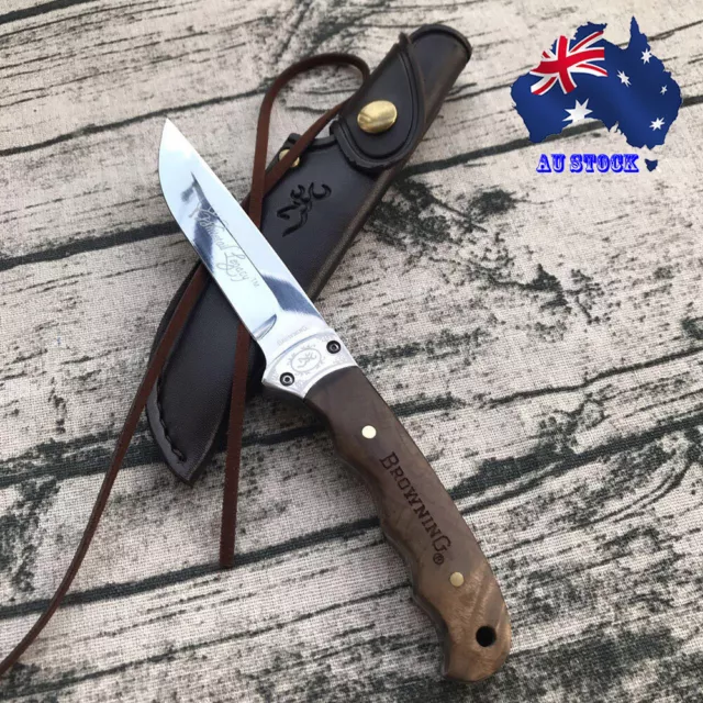 028# BROWNING Fixed Blade Knife Hunting Camping Knife With Leather Sheaf