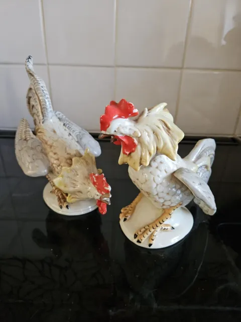 Grafenthal Porcelain German Pair Of fighting Roosters