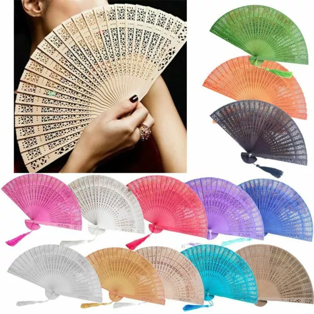 Hand Held Flower Fan Party Folding Lace Chinese Style Dance Wooden Wedding