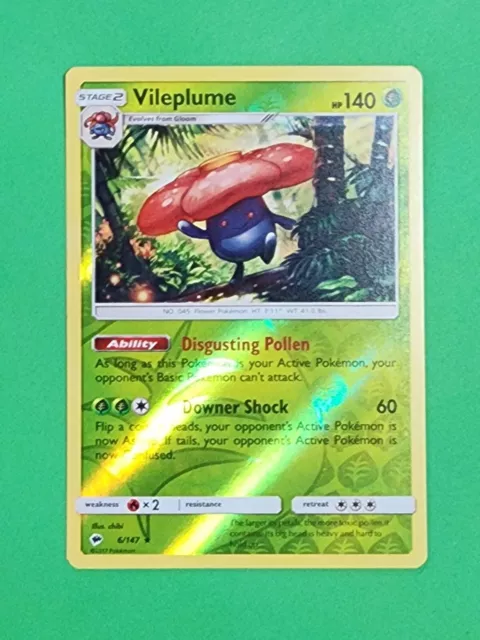 2017 Vileplume 6/147 - Reverse Holo Rare - Burning Shadows - NM/M - Pokémon TGC