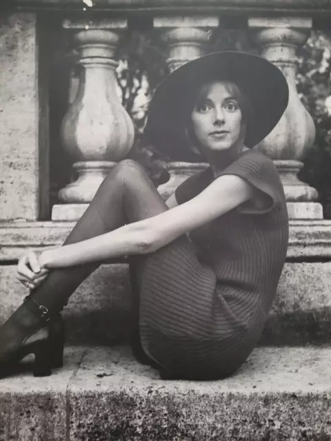 1970s Original Print Silver Photo, Vintage Fashion Portrait Young Woman