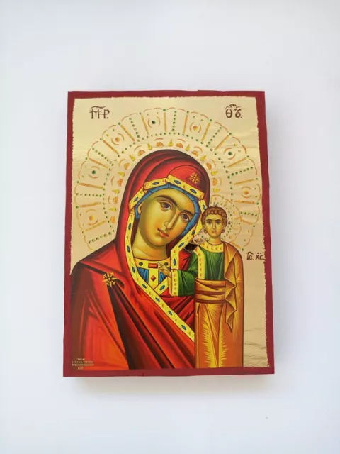 Panagia with Jesus Kazan small Goldprint Greek byzantine orthodox icon handmade