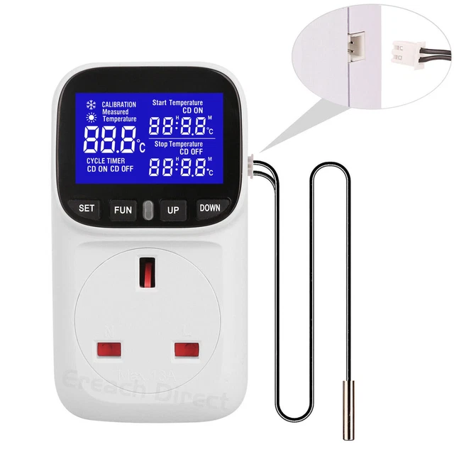 Temperature Controlled Power Outlet Socket Digital Thermostat Controller 110V-220V with NTC Sensor Probe EU US UK Plug from Temperature Instruments - price 30.61