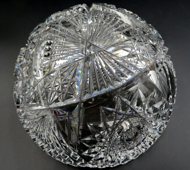 American Brilliant Cut Glass 8" Bowl Sawtooth Edge, Pinwheel, Pyramid Prism