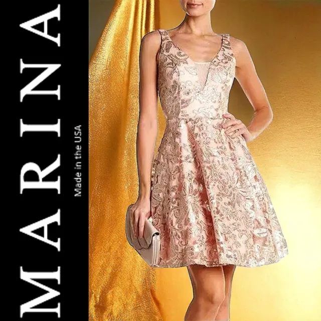 MARINA pink & gold sequined cocktail dress