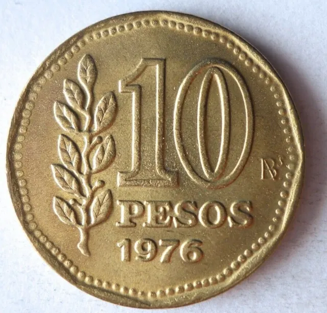 1976 ARGENTINA 10 PESOS - AU/UNC - Great Coin - Free Ship - Bin #600