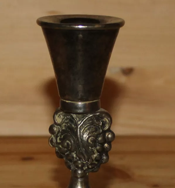 Antique hand made small silver plated candle holder 2