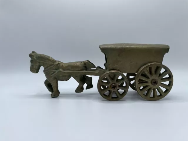 Vintage Brass Horse and Buggy Carriage  7" L X 2 1/2 T X 2 W Patina