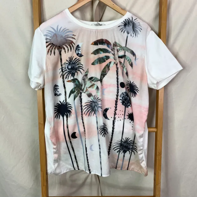 Scotch & Soda Shirt Womens Extra Large Palm Tree Moon White Short Sleeve